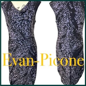 Evan Picone Black/Grey Pattern Sleeveless Draped Neck Ruche Dress (12)
